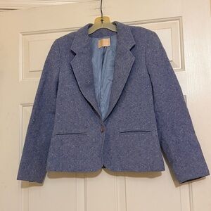 Vintage Pendleton Classic Purple Periwinkle Blue Tweed Blazer Wool Jacket Size 8